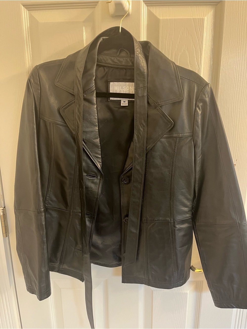 Wilsons Leather Black Leather Blazer Jacket with belt